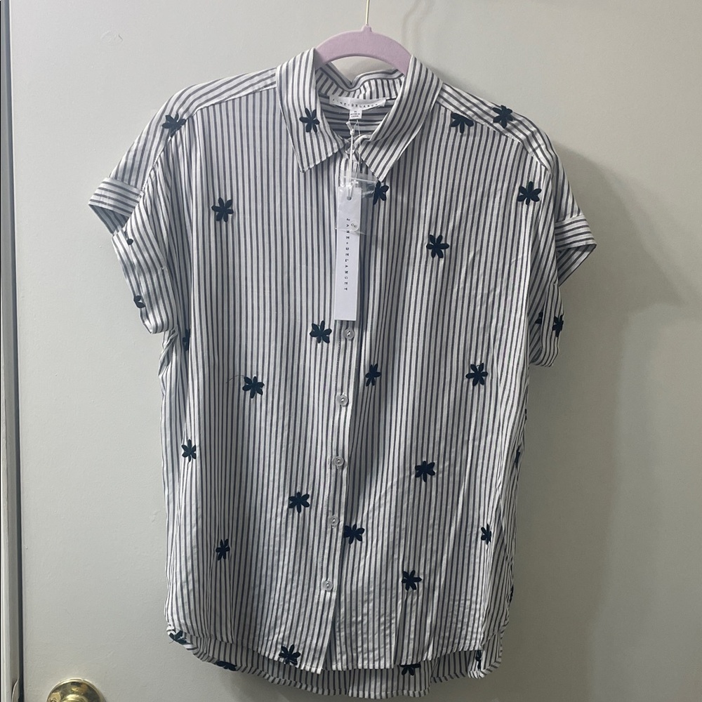 Jane and Delancey Navy and White Striped Blouse